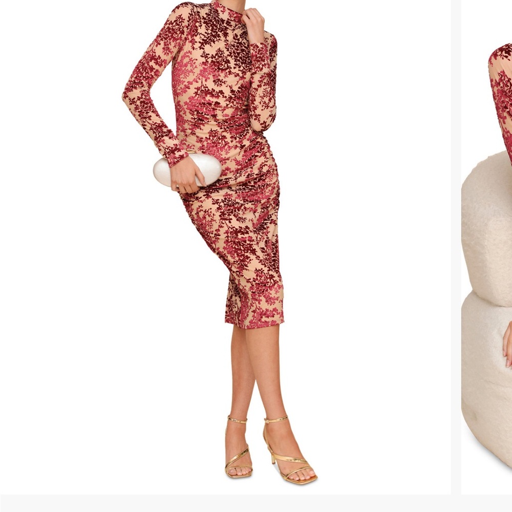 Avec Les Filles Pink and Nude Long Sleeve Floral Sheath Dress